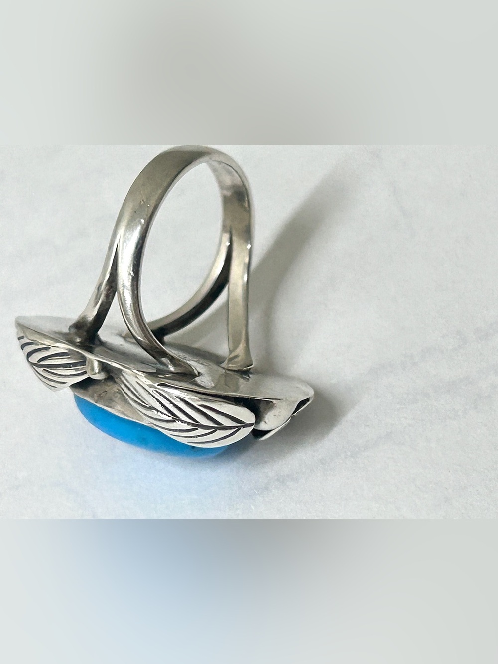 Antique Inlaid Turquoise Gemstone Sterling Silver Navajo Indian Scarab Ring - Picture 5 of 16